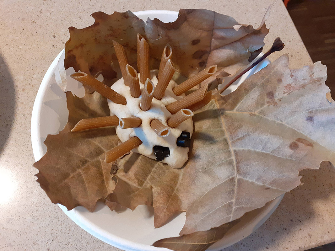 handy craft con pasta di sale, delle penne e foglie